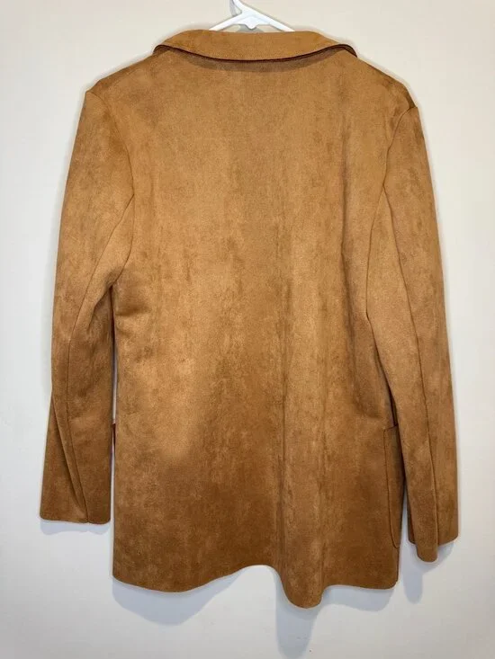 Premise Faux Leather Open Draped Blazer Cardigan Camel Brown Size Large Boho - Picture 5 of 7